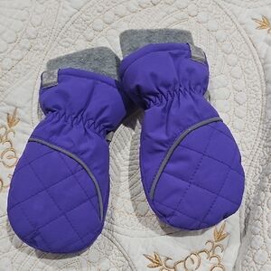 Purple Quilted Mittens with Gray Cuffs